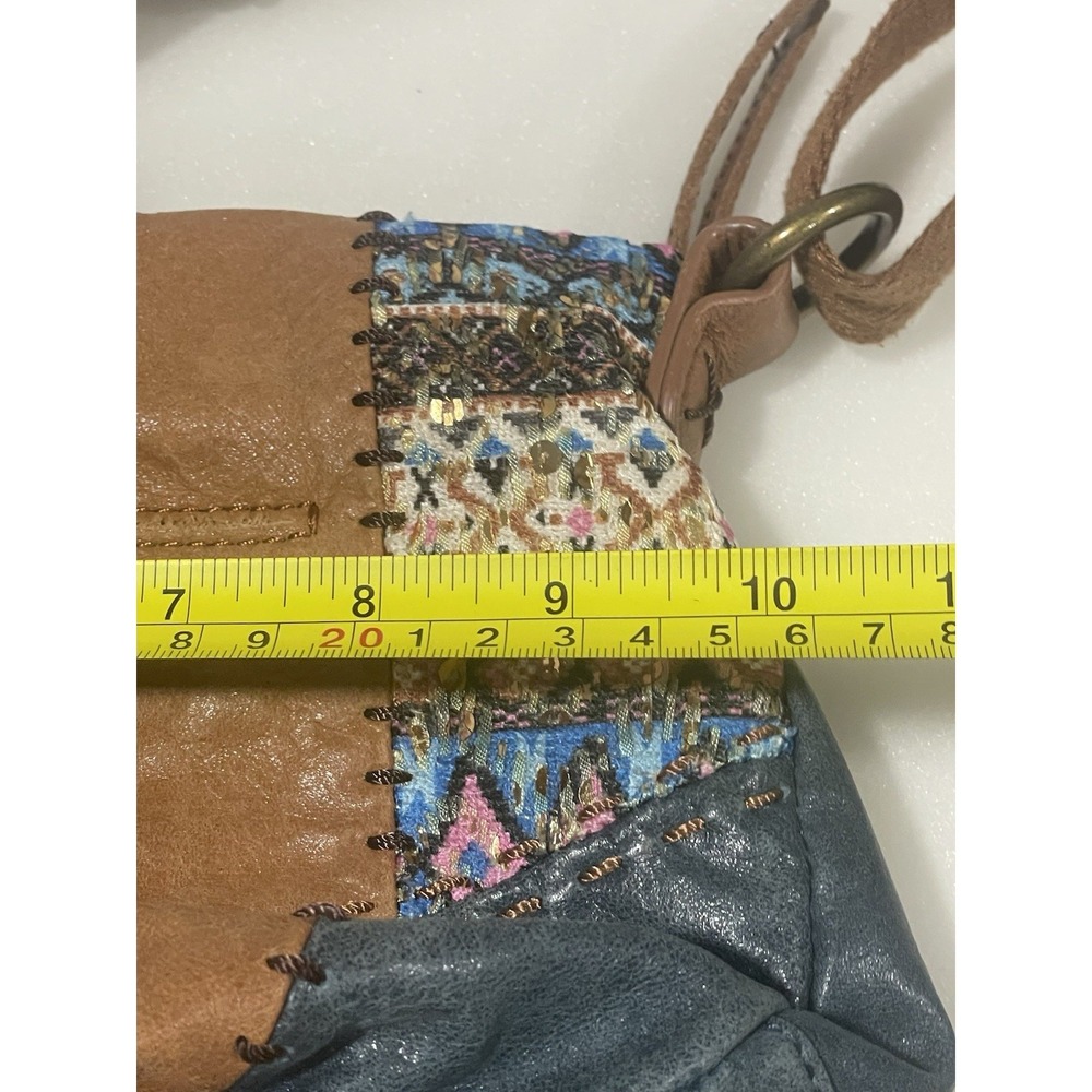 The Sak Leather Embellished‎ Crossbody Hobo Bag Boho Patchwork Blue Brown Y2K - Picture 8 of 10